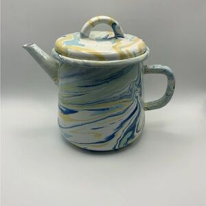 Bornn Swirl Blue Yellow Enamelware Teapot
